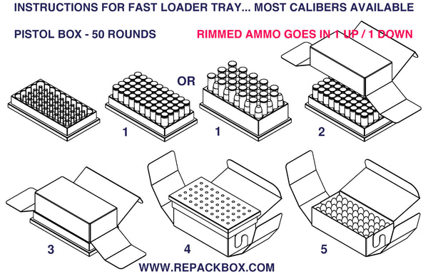 REPACKBOX FAST LOADING AMMO TRAY - All Calibers. Holds 20, 30 or 50 Rounds