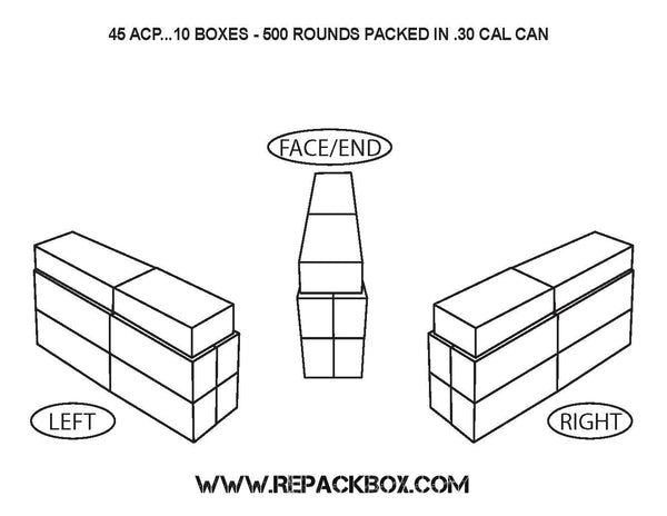 GO REPACKBOX® 100 BOX BUNDLE - Military Cardboard 45 ACP Ammo Box